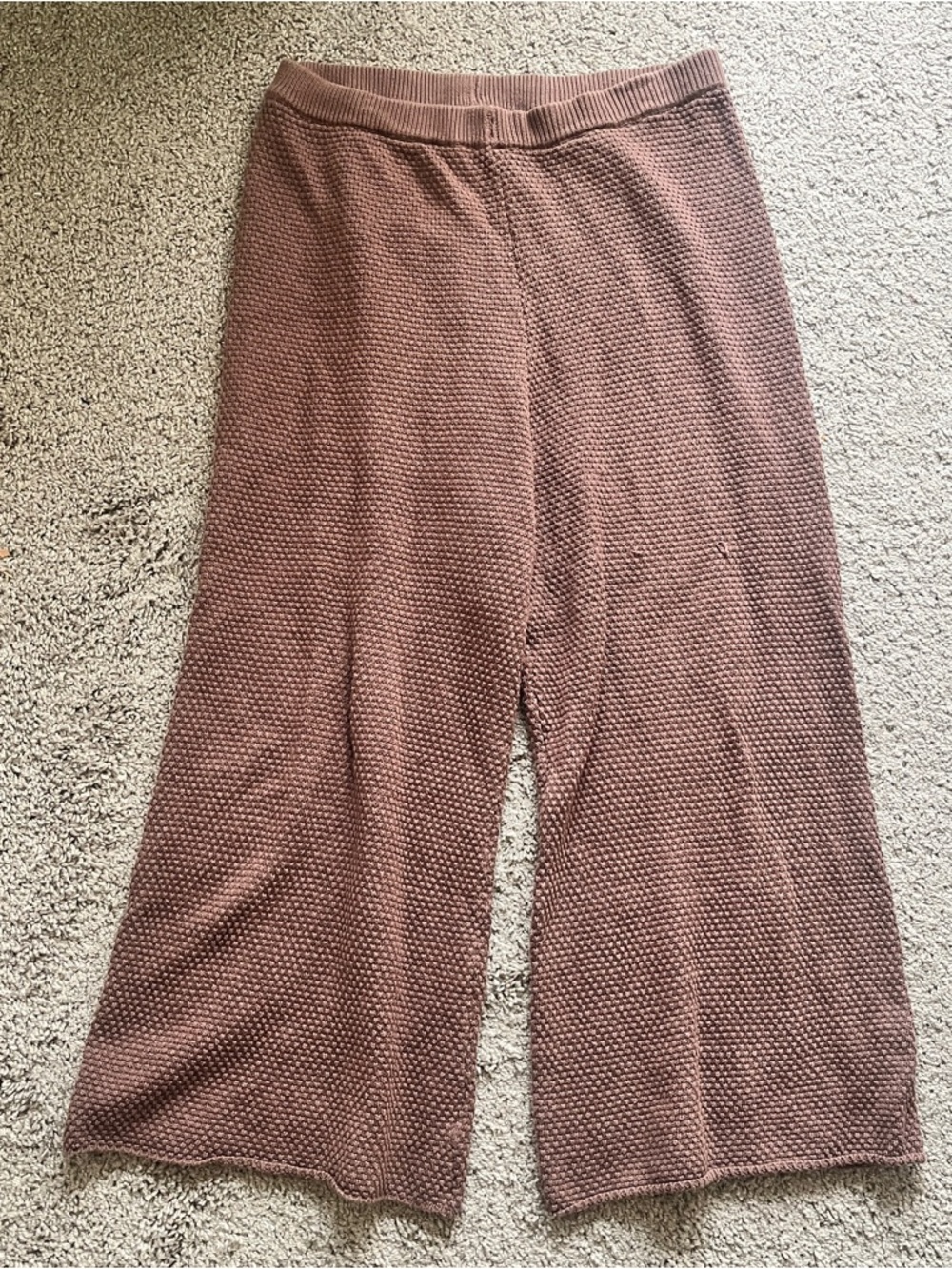 Free People Beach Hailee Wide-Leg, Cropped Brown Waffle Knit Sweater Pants Sz L - Picture 2 of 5